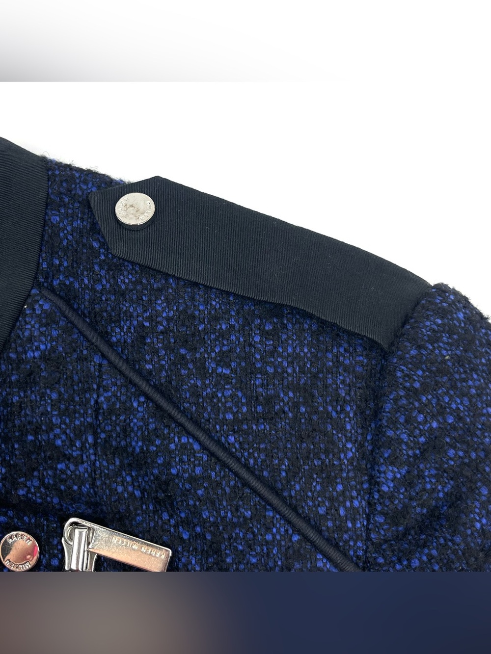 KAREN MILLEN Women's Blue Black Tweed Zipper Jacket Blazer Lined Size 6 - Picture 5 of 9